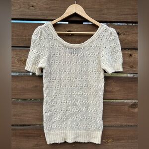 Y2K American Eagle Pleated Shoulder Short Sleeve Knit Mohair Sweater Back Zipper